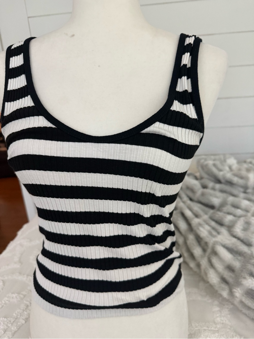 INTERMIX Black and White Striped Ribbed Tank - Picture 5 of 8